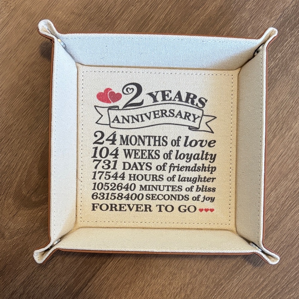 2 Years Anniversary Canvas Catchall Tray - Cream with Red & Black Print